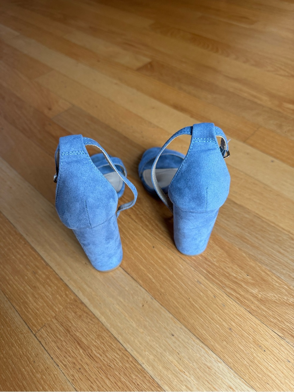 Lulu's Light Blue Suede Block Heel Sandals - Picture 3 of 4